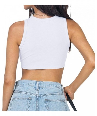 Women Casual Basic Sleeveless High Neck Rib-Knit Front Racerback Crop Tank Top Y2K Triangle Hem 02white $12.75 Tanks