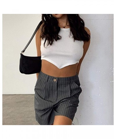 Women Casual Basic Sleeveless High Neck Rib-Knit Front Racerback Crop Tank Top Y2K Triangle Hem 02white $12.75 Tanks