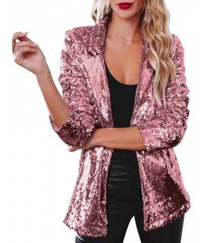 Women's Sequin Jackets Open Front Blazer Jacket Casual Long Sleeve Sparkly Cardigan Coat with Pocket S-XXL Hot Pink $20.29 Bl...