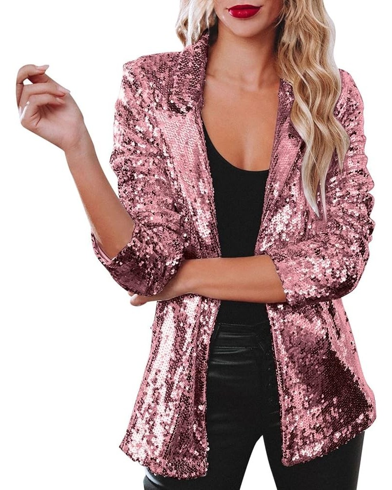 Women's Sequin Jackets Open Front Blazer Jacket Casual Long Sleeve Sparkly Cardigan Coat with Pocket S-XXL Hot Pink $20.29 Bl...