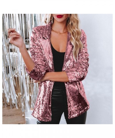 Women's Sequin Jackets Open Front Blazer Jacket Casual Long Sleeve Sparkly Cardigan Coat with Pocket S-XXL Hot Pink $20.29 Bl...