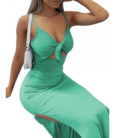 Women's Tie Knot Cut Out Side Split Hem Sleeveless Knit Bodycon Maxi Dress Green $20.21 Dresses