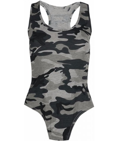 Ladies Racer Back Leotard Womens Plain Sleeveless Muscle Gymnastic Bodysuit Top US 4-10 Grey Camouflage $8.11 Vests