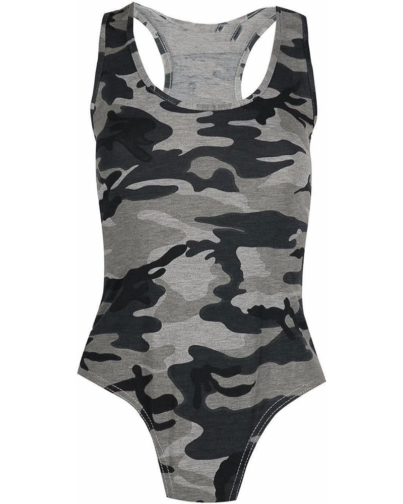 Ladies Racer Back Leotard Womens Plain Sleeveless Muscle Gymnastic Bodysuit Top US 4-10 Grey Camouflage $8.11 Vests