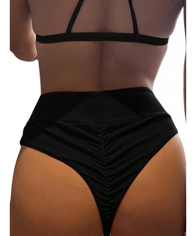 Women's Basics Bikini Bottom Beachwear Thong High Cut Solid Swimsuit Panty Black a $10.07 Swimsuits