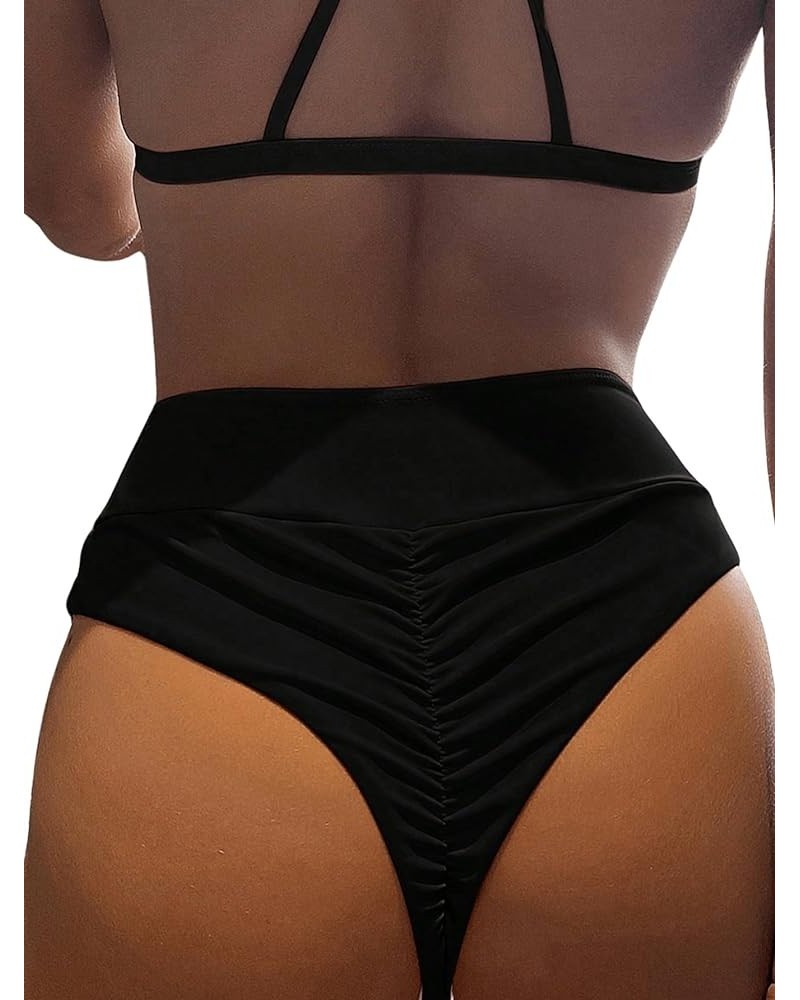 Women's Basics Bikini Bottom Beachwear Thong High Cut Solid Swimsuit Panty Black a $10.07 Swimsuits