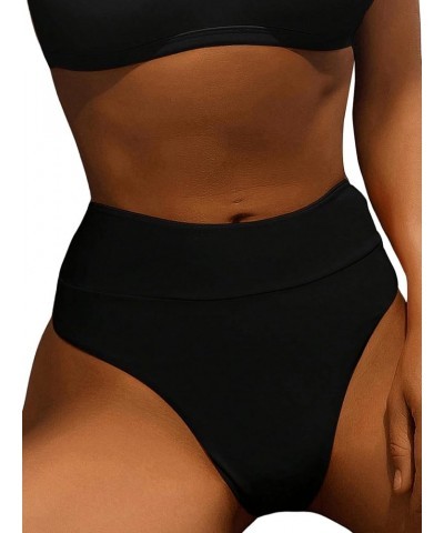 Women's Basics Bikini Bottom Beachwear Thong High Cut Solid Swimsuit Panty Black a $10.07 Swimsuits