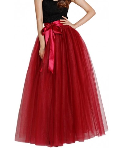 Women Floor Length Bowknot Tulle Party Evening Skirt Wine Red $17.86 Skirts