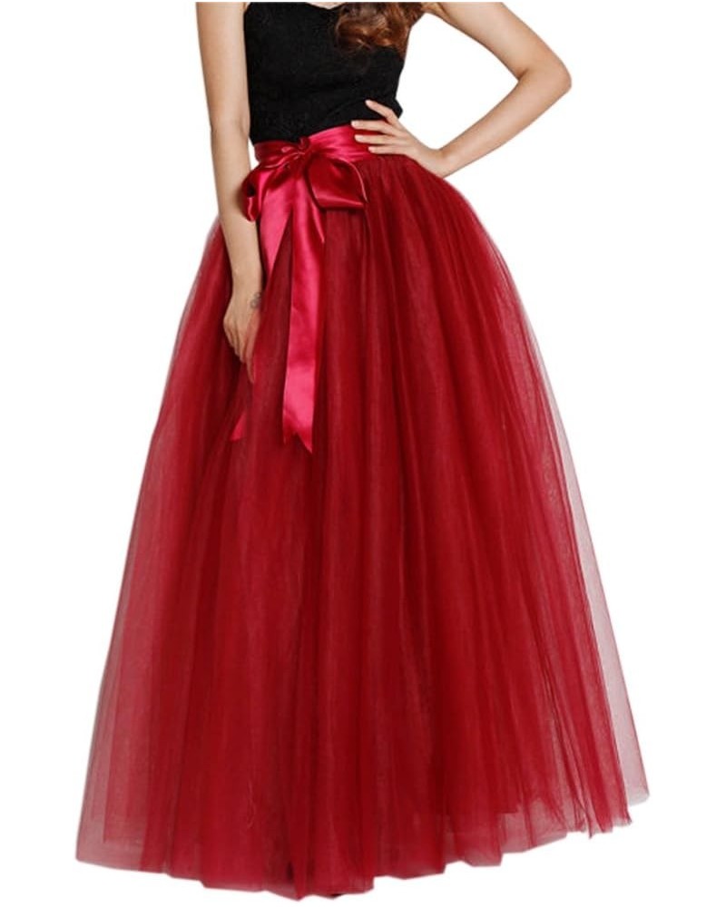 Women Floor Length Bowknot Tulle Party Evening Skirt Wine Red $17.86 Skirts