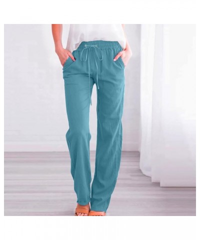 Wide Leg Linen Pants for Women Loose Fit Plus Size Casual Lightweight Summer Pants High Waist Cotton Lounge Trousers B-blue $...