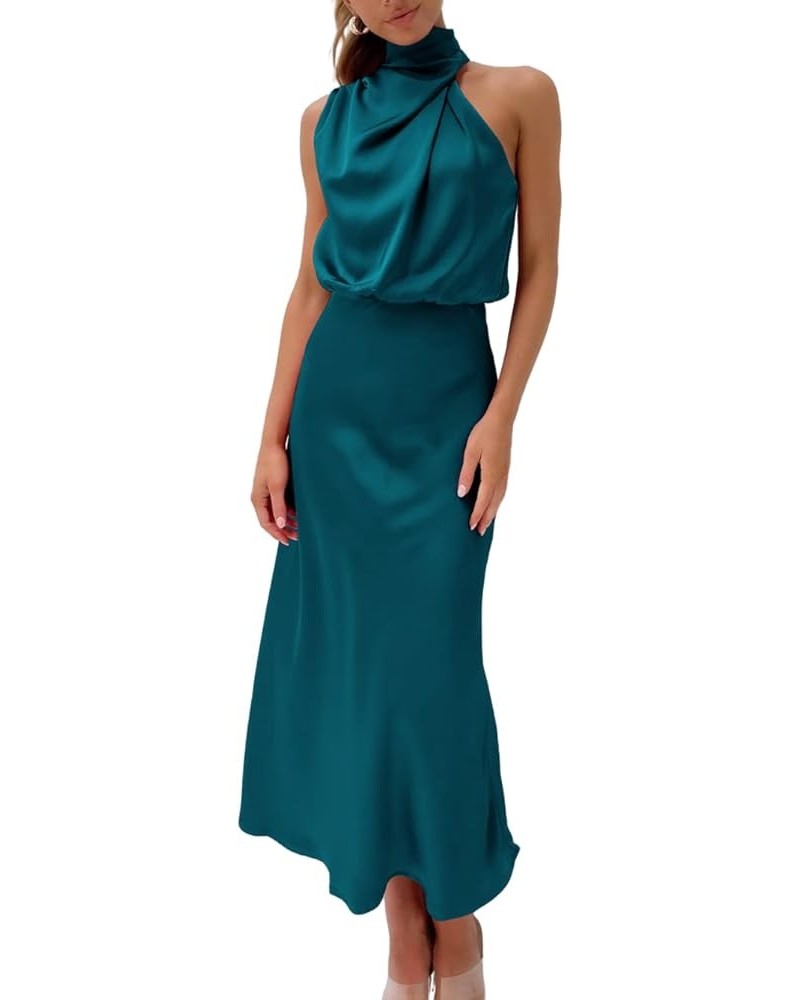 Silky Satin Dress - Mock Neck Wedding Cocktail Dress for Women Teal $19.60 Dresses