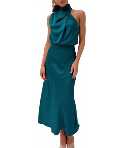 Silky Satin Dress - Mock Neck Wedding Cocktail Dress for Women Teal $19.60 Dresses