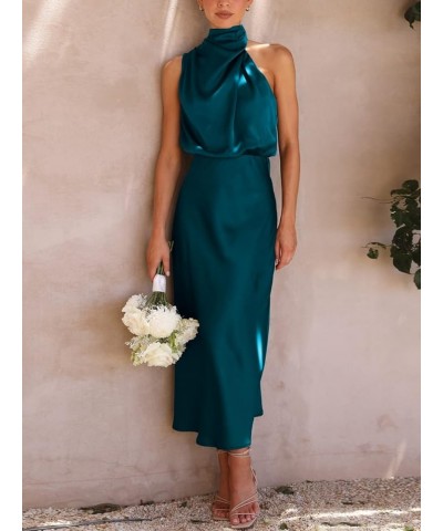 Silky Satin Dress - Mock Neck Wedding Cocktail Dress for Women Teal $19.60 Dresses