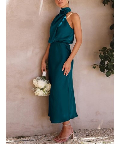 Silky Satin Dress - Mock Neck Wedding Cocktail Dress for Women Teal $19.60 Dresses