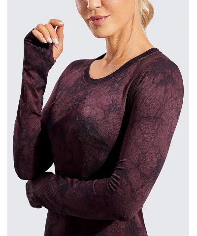 Women's Seamless Athletic Long Sleeves Sports Running Shirt Breathable Gym Workout Top Tie Dye Dark Red $17.49 Activewear