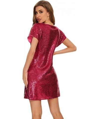 Women's Glitter Sequin Dress Adjustable Spaghetti Strap V Neck Fashion Sparkle Layered Evening Party Dress Hot Pink 2 $30.73 ...