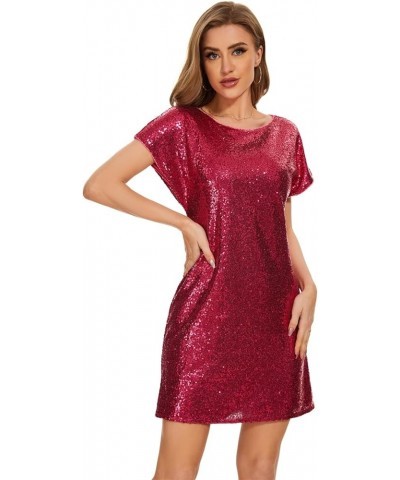 Women's Glitter Sequin Dress Adjustable Spaghetti Strap V Neck Fashion Sparkle Layered Evening Party Dress Hot Pink 2 $30.73 ...