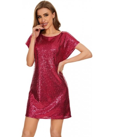 Women's Glitter Sequin Dress Adjustable Spaghetti Strap V Neck Fashion Sparkle Layered Evening Party Dress Hot Pink 2 $30.73 ...