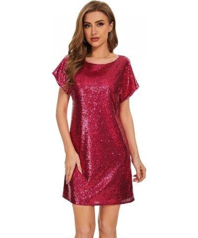 Women's Glitter Sequin Dress Adjustable Spaghetti Strap V Neck Fashion Sparkle Layered Evening Party Dress Hot Pink 2 $30.73 ...