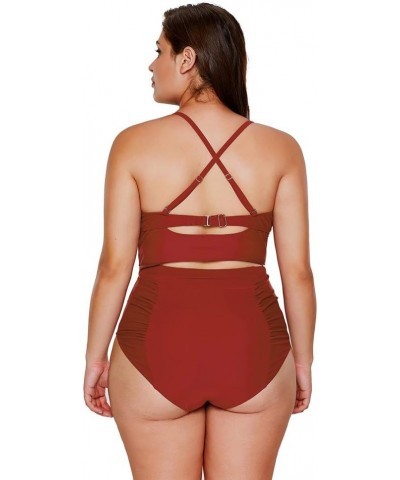 Womens Plus Size High Waist Fringe Swimwear Two Piece Swimsuit Red $15.40 Swimsuits