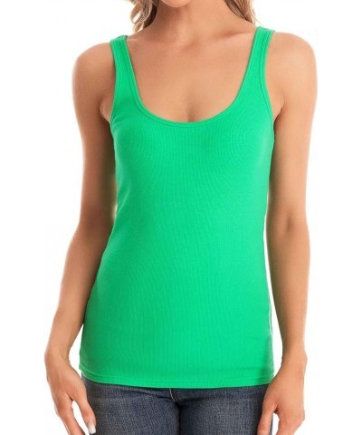 Summer Ribbed Tank Top for Women Basic Sleeveless Shirts Slim Fit Cami Scoop Neck Casual Solid Green $12.75 Tanks