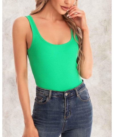 Summer Ribbed Tank Top for Women Basic Sleeveless Shirts Slim Fit Cami Scoop Neck Casual Solid Green $12.75 Tanks