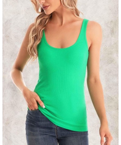 Summer Ribbed Tank Top for Women Basic Sleeveless Shirts Slim Fit Cami Scoop Neck Casual Solid Green $12.75 Tanks