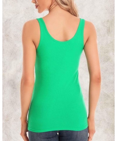 Summer Ribbed Tank Top for Women Basic Sleeveless Shirts Slim Fit Cami Scoop Neck Casual Solid Green $12.75 Tanks