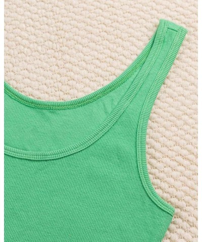 Summer Ribbed Tank Top for Women Basic Sleeveless Shirts Slim Fit Cami Scoop Neck Casual Solid Green $12.75 Tanks