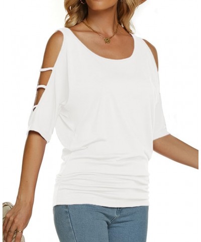 Women's Summer Cold Shoulder 3/4 Sleeve Tops O-Neck Sexy Dolman Shirts Loose Fit Blouse White $15.94 Blouses