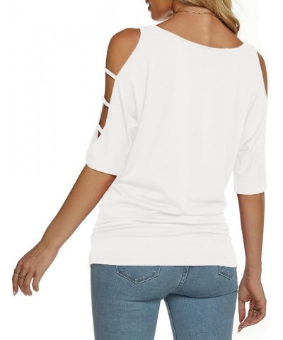 Women's Summer Cold Shoulder 3/4 Sleeve Tops O-Neck Sexy Dolman Shirts Loose Fit Blouse White $15.94 Blouses