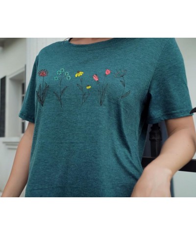 Wildflower Shirts for Women Causal Summer Flower Graphic Tees Cute Garden Plant Lover Tshirts Tops Green $9.60 T-Shirts