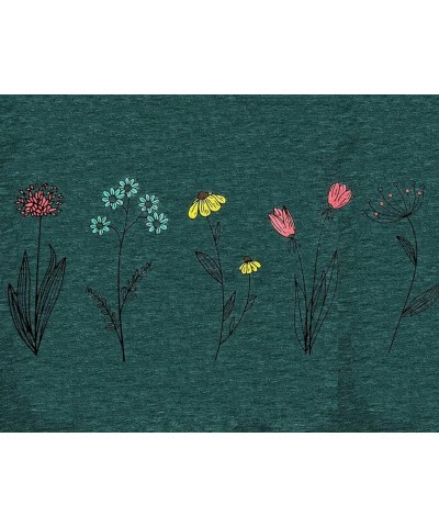 Wildflower Shirts for Women Causal Summer Flower Graphic Tees Cute Garden Plant Lover Tshirts Tops Green $9.60 T-Shirts