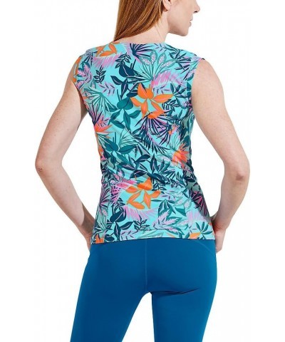 UPF 50+ Women's Kaylana Tank Top - Sun Protective Multicolor Tropical Leaves $18.45 Activewear