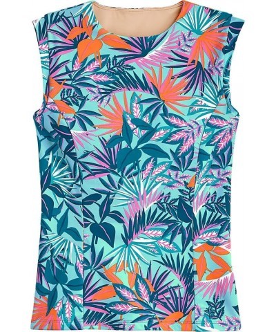 UPF 50+ Women's Kaylana Tank Top - Sun Protective Multicolor Tropical Leaves $18.45 Activewear