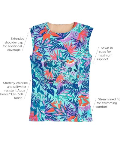 UPF 50+ Women's Kaylana Tank Top - Sun Protective Multicolor Tropical Leaves $18.45 Activewear