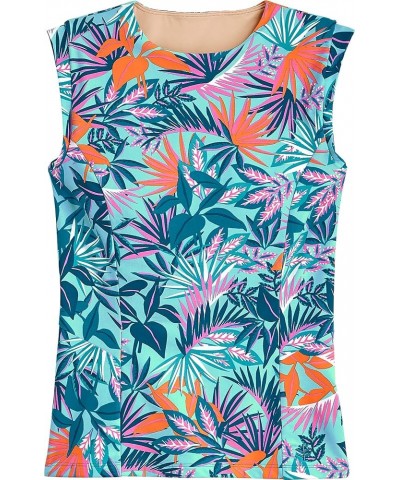 UPF 50+ Women's Kaylana Tank Top - Sun Protective Multicolor Tropical Leaves $18.45 Activewear