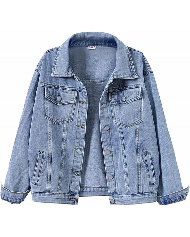 Women's Classic Collared Button Down Distressed Oversize Boyfriend Unlined Denim Trucker Shacket Jacket Blue $17.59 Jackets