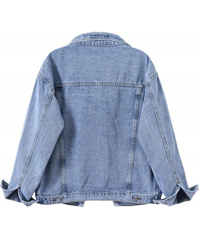 Women's Classic Collared Button Down Distressed Oversize Boyfriend Unlined Denim Trucker Shacket Jacket Blue $17.59 Jackets