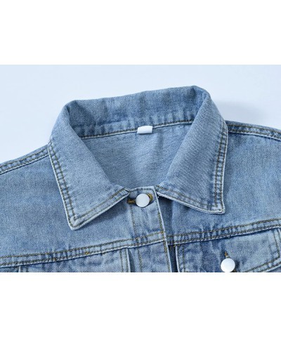 Women's Classic Collared Button Down Distressed Oversize Boyfriend Unlined Denim Trucker Shacket Jacket Blue $17.59 Jackets