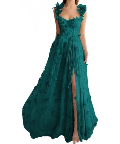 Women's Tulle 3D Butterfly Prom Dress Long 2024 Spaghetti Straps A-Line Evening Ball Gown Party Dresses with Slit Emerald Gre...