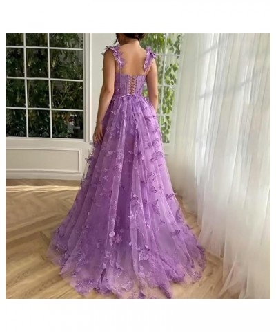 Women's Tulle 3D Butterfly Prom Dress Long 2024 Spaghetti Straps A-Line Evening Ball Gown Party Dresses with Slit Emerald Gre...