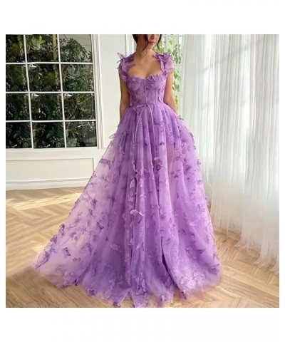 Women's Tulle 3D Butterfly Prom Dress Long 2024 Spaghetti Straps A-Line Evening Ball Gown Party Dresses with Slit Emerald Gre...