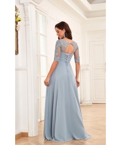 Lace Appliques Mother of The Bride Dresses for Wedding 1/2 Sleeves Chiffon Long Formal Dress Evening Gown Teal $40.25 Dresses