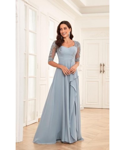 Lace Appliques Mother of The Bride Dresses for Wedding 1/2 Sleeves Chiffon Long Formal Dress Evening Gown Teal $40.25 Dresses