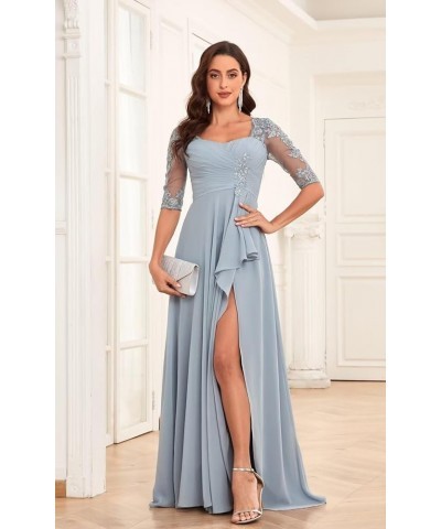 Lace Appliques Mother of The Bride Dresses for Wedding 1/2 Sleeves Chiffon Long Formal Dress Evening Gown Teal $40.25 Dresses