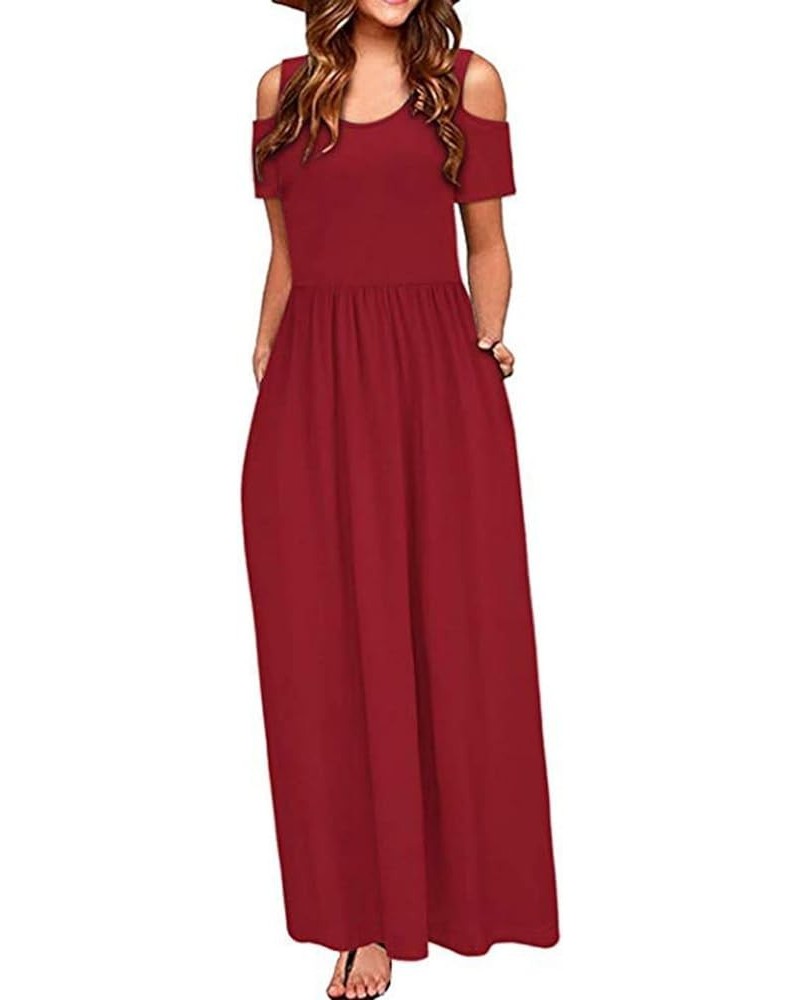 Cold Shoulder Maxi Dress for Women 2023 Summer Floral Long Beach Dresses Casual Short Sleeve Dresses with Pocket A 24 $8.11 D...