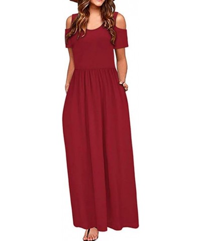 Cold Shoulder Maxi Dress for Women 2023 Summer Floral Long Beach Dresses Casual Short Sleeve Dresses with Pocket A 24 $8.11 D...