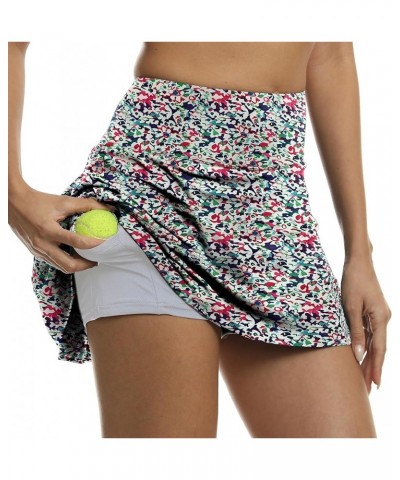 Women's Workout Skorts Skirts with Shorts High Waisted Athletic Pleated Tennis Skirt Light-colored Floral $13.50 Skorts