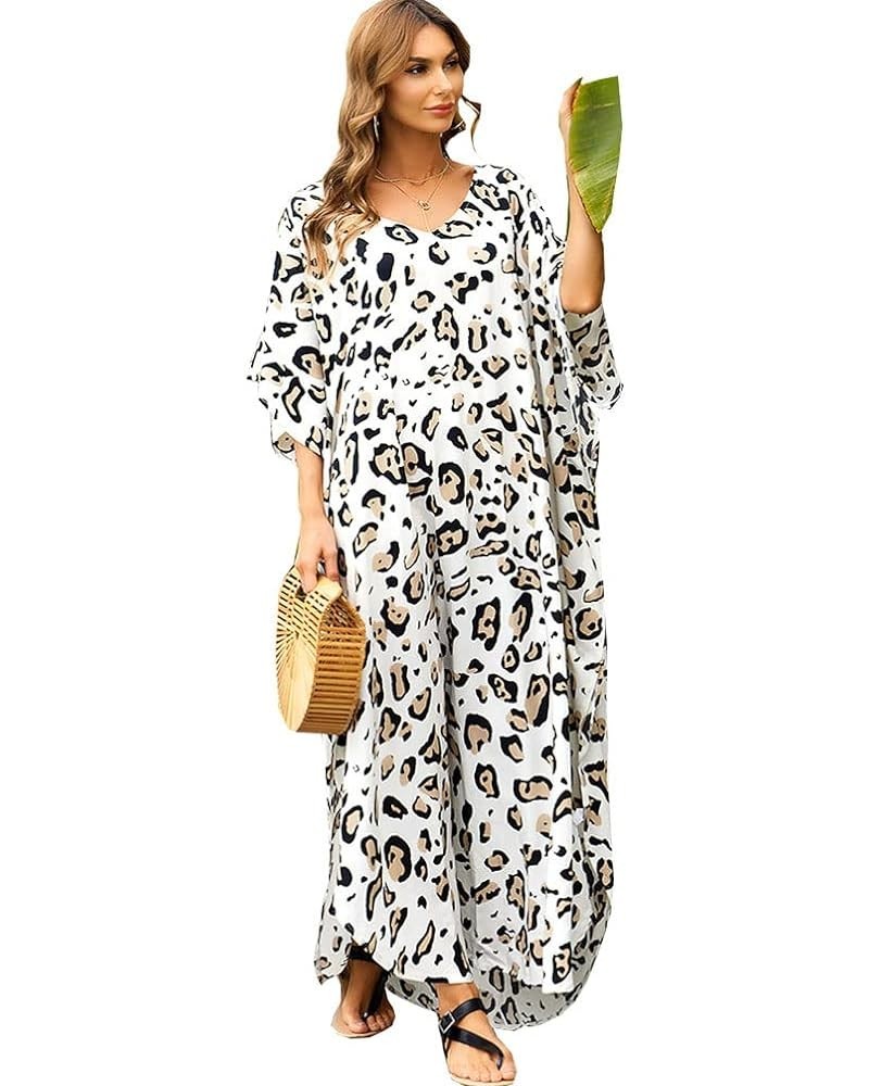 Women Long Tunic Dress Kaftan Maxi Dress Batwing 3/4 Sleeve Plus Size Summer Dress Leopard 093 $11.80 Swimsuits